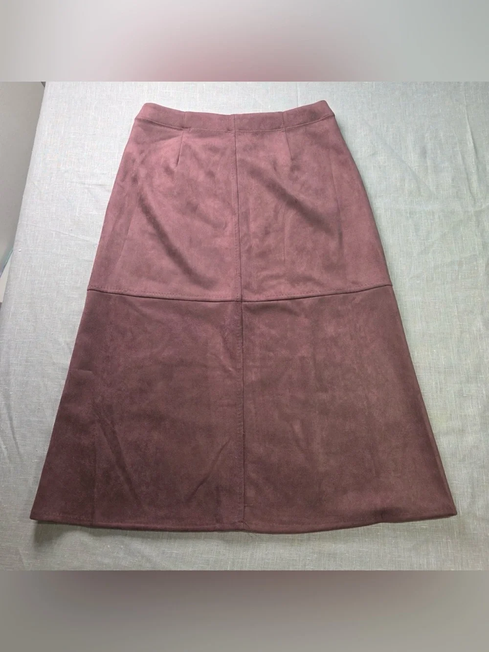 Max Studio London Faux Suede A-Line Midi Skirt Plum Brown Womens Size Large